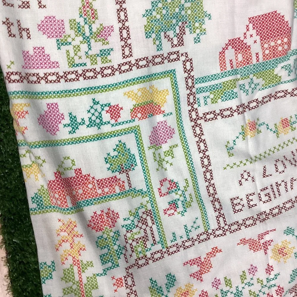Vintage Sears Perma-Prest Faux Cross Stitch Bedspread